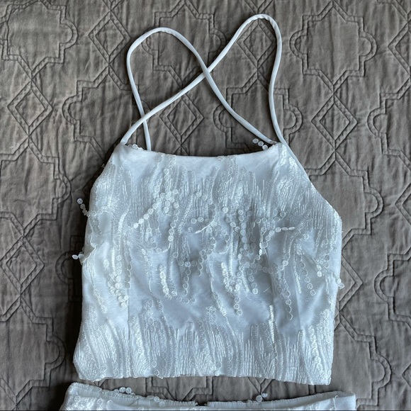 Lulus Dancing in a Dream White Fringe Lace-Up Two-Piece Mini Dress - Picture 16 of 16